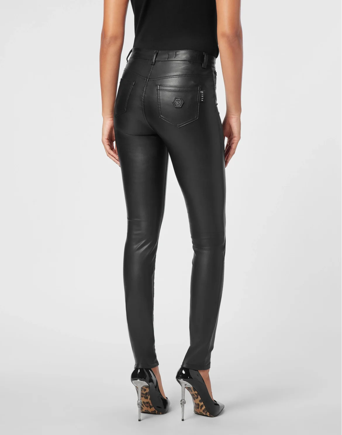Eco Leather High Waist Jegging Trousers, цвет: Черный