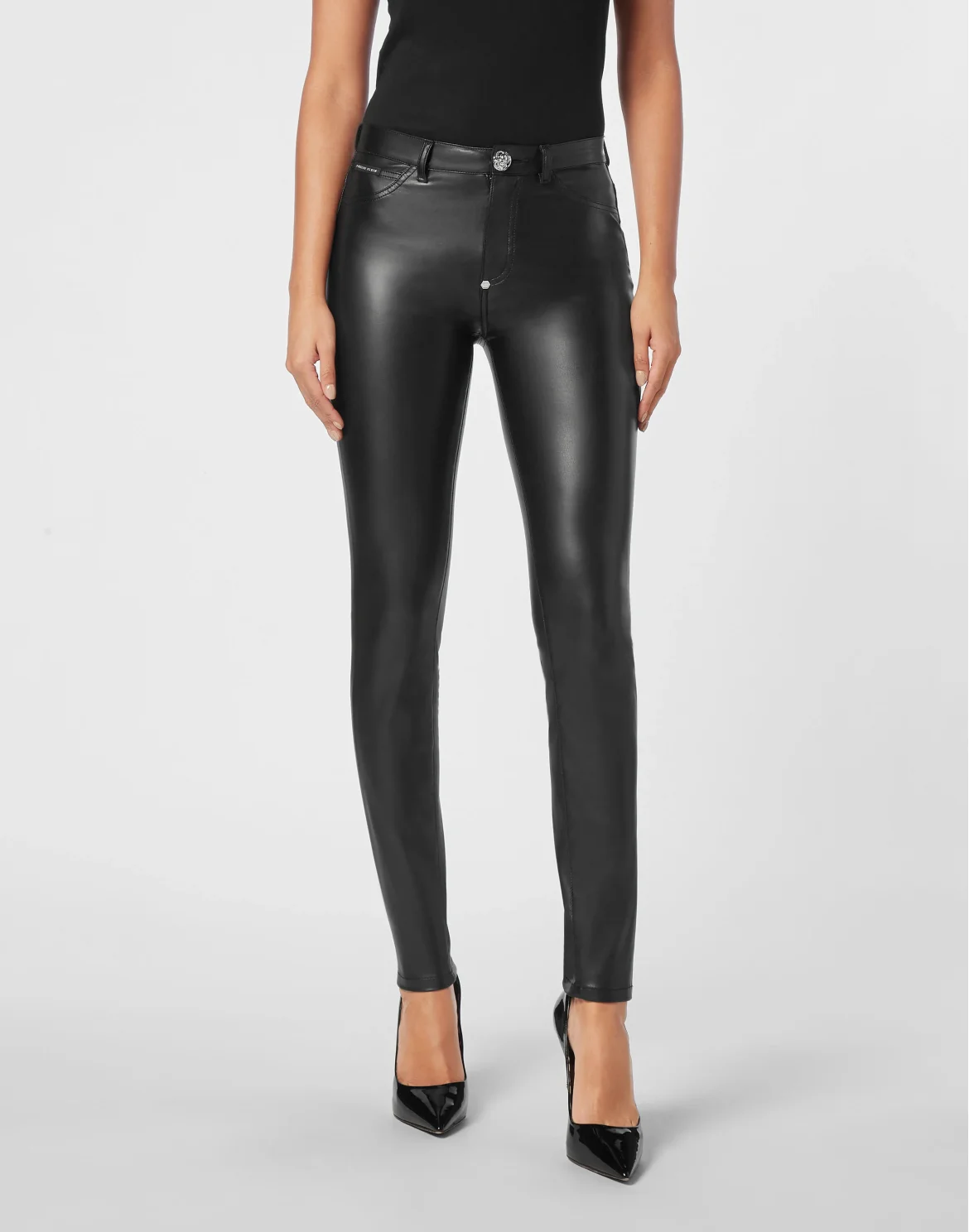 Eco Leather High Waist Jegging Trousers, цвет: Черный