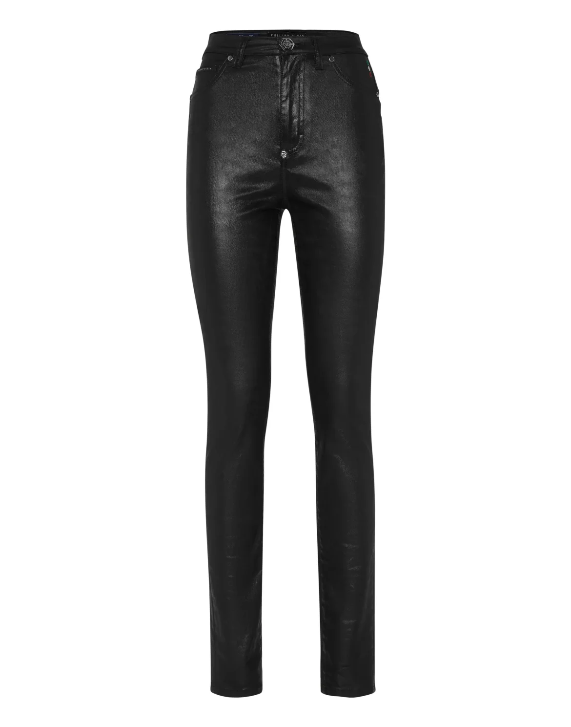 Coated Denim Super High Waist Jeggings, цвет: Черный