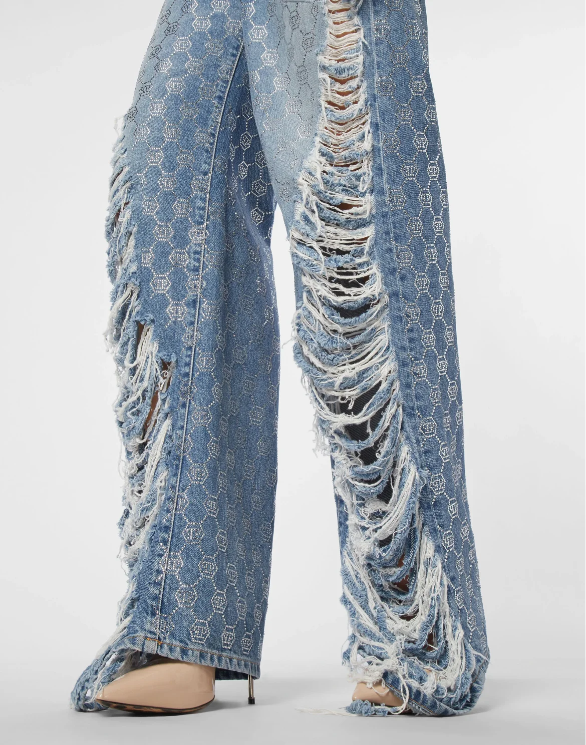 Denim Skater Fit Trousers Strass Monogram, цвет: Синий