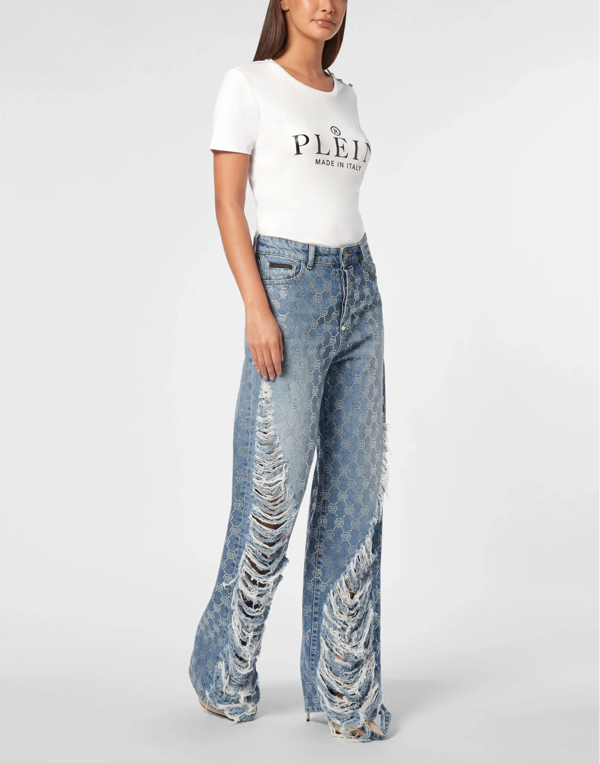 Denim Skater Fit Trousers Strass Monogram, цвет: Синий