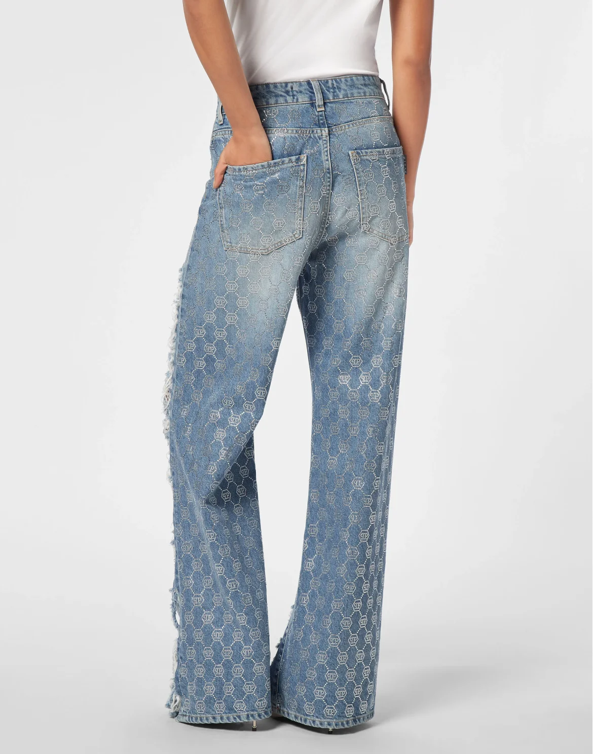 Denim Skater Fit Trousers Strass Monogram, цвет: Синий