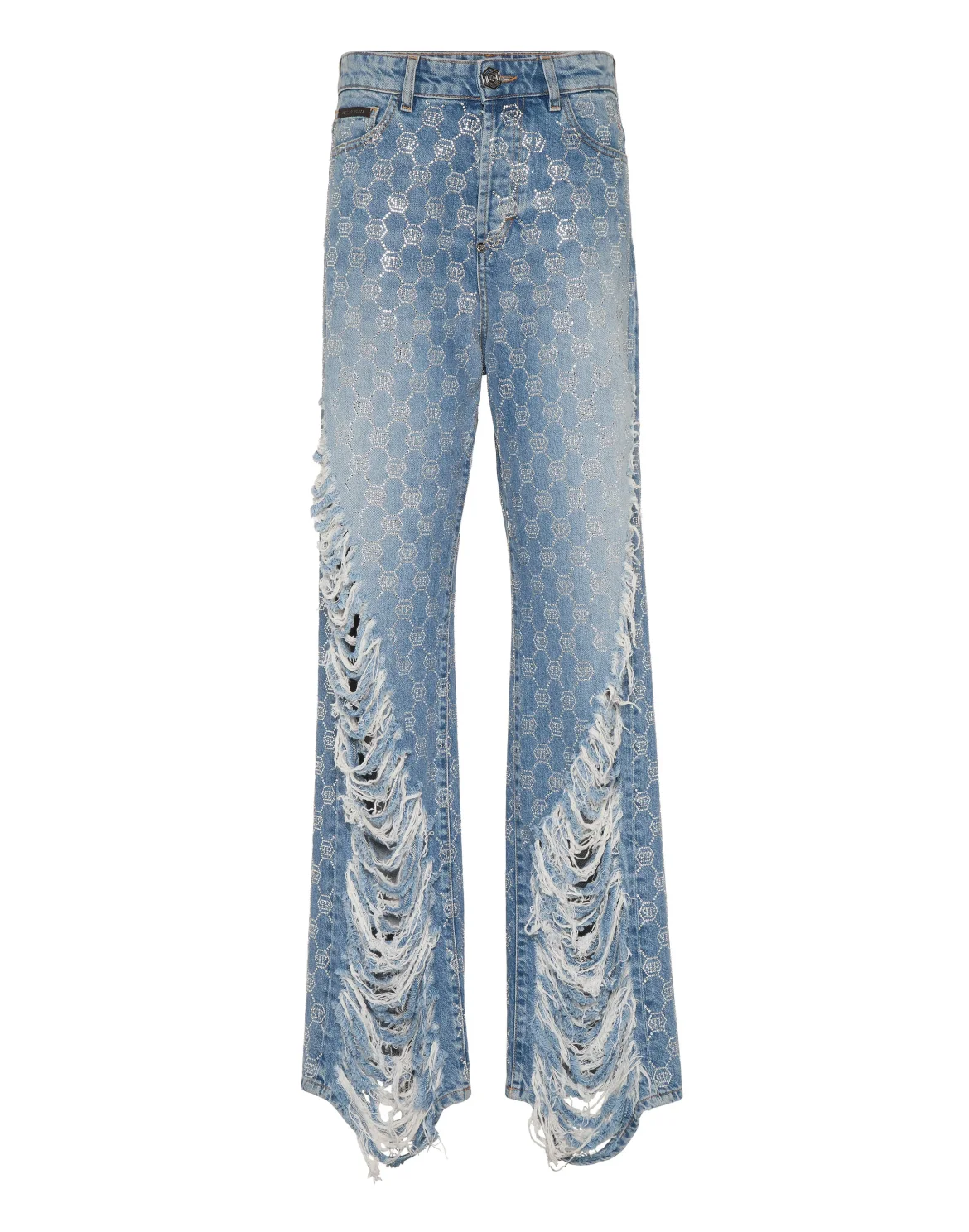 Denim Skater Fit Trousers Strass Monogram, цвет: Синий