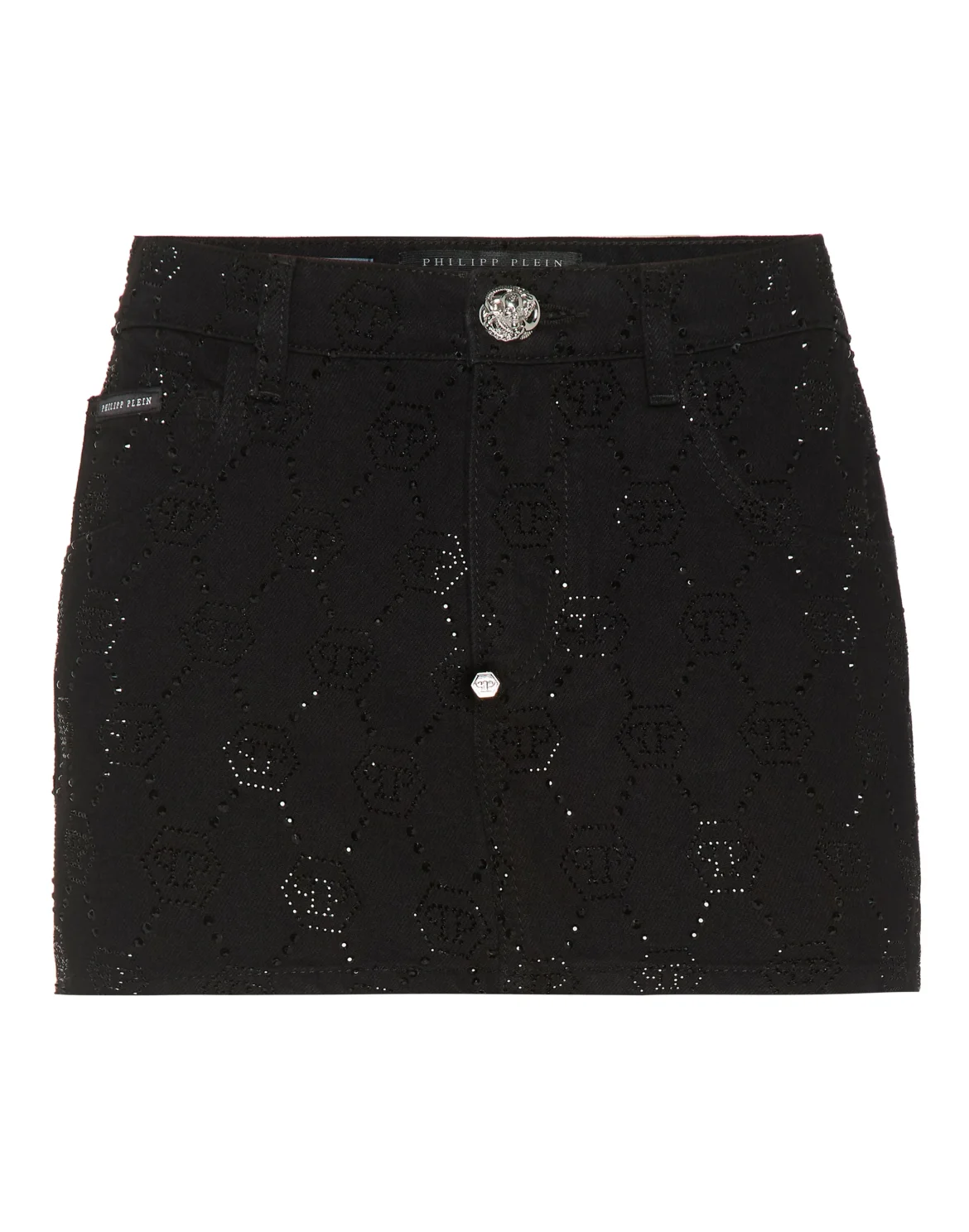 Denim Mini Skirt Strass Monogram, цвет: Черный