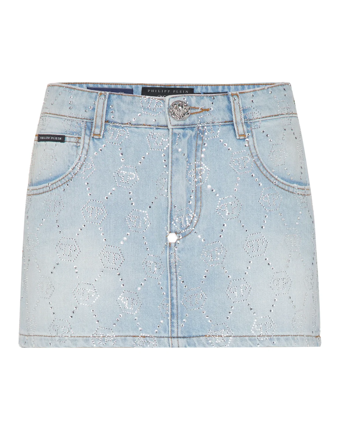 Denim Mini Skirt Strass Monogram, цвет: Голубой