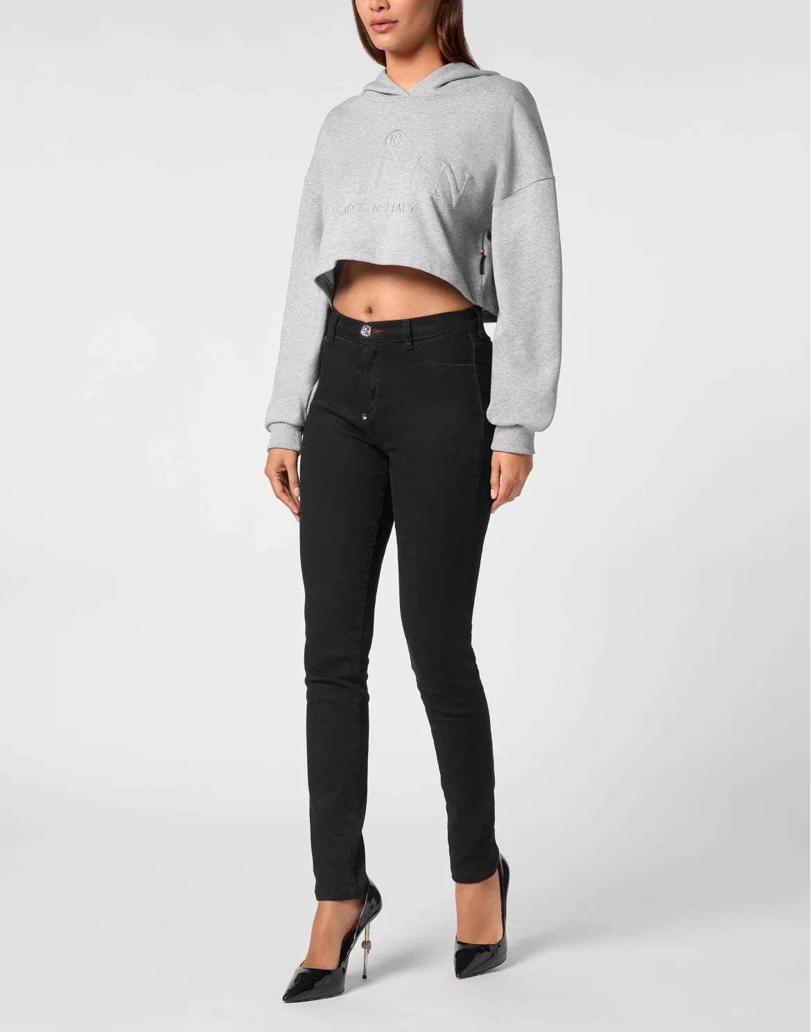 Cropped Hoodie Sweatshirt, цвет: Серый