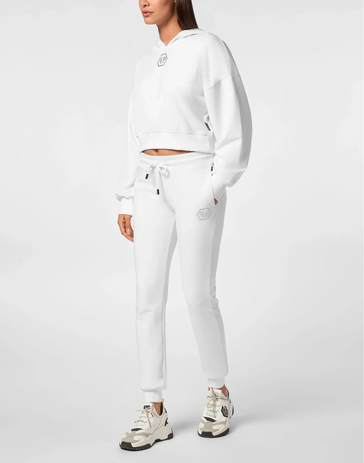 Cropped Hoodie Sweatshirt Crystal Hexagon, цвет: Белый