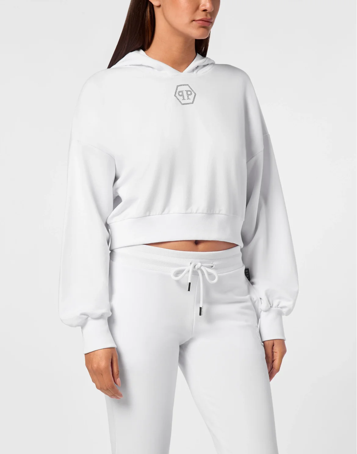 Cropped Hoodie Sweatshirt Crystal Hexagon, цвет: Белый