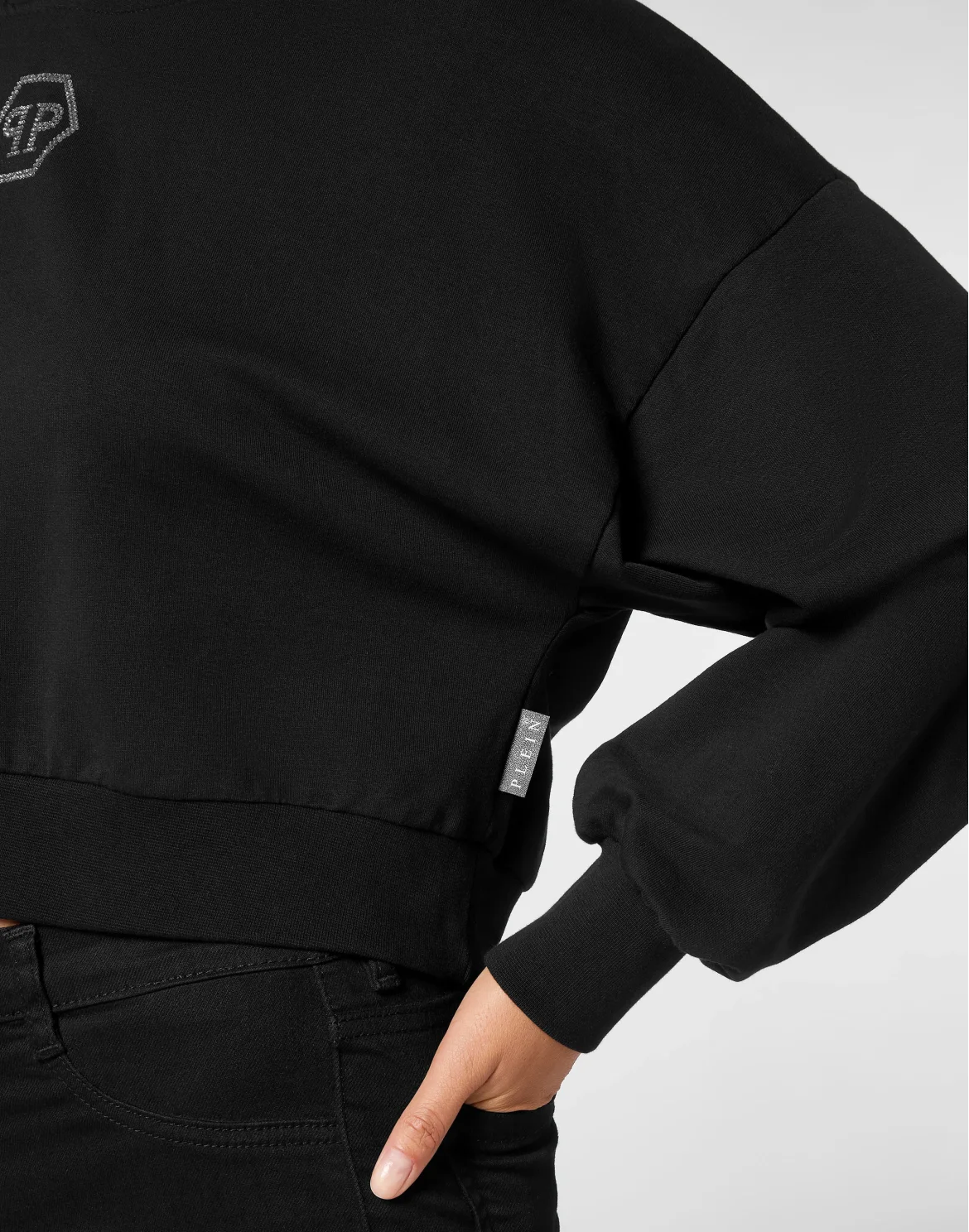 Cropped Hoodie Sweatshirt Crystal Hexagon, цвет: Черный