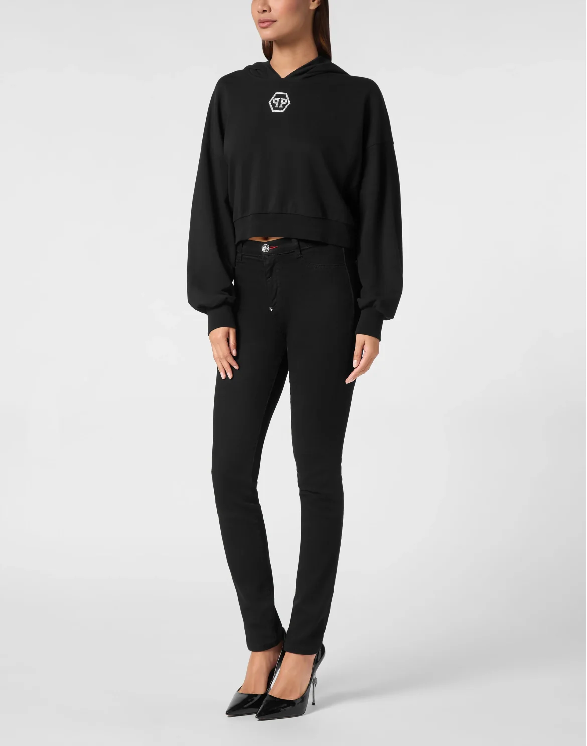 Cropped Hoodie Sweatshirt Crystal Hexagon, цвет: Черный