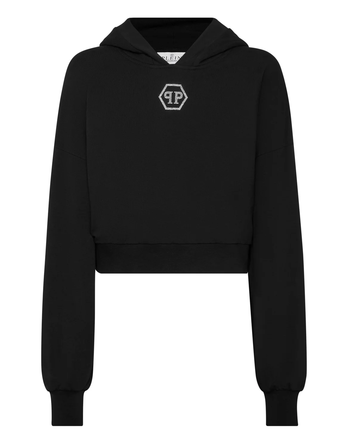 Cropped Hoodie Sweatshirt Crystal Hexagon, цвет: Черный