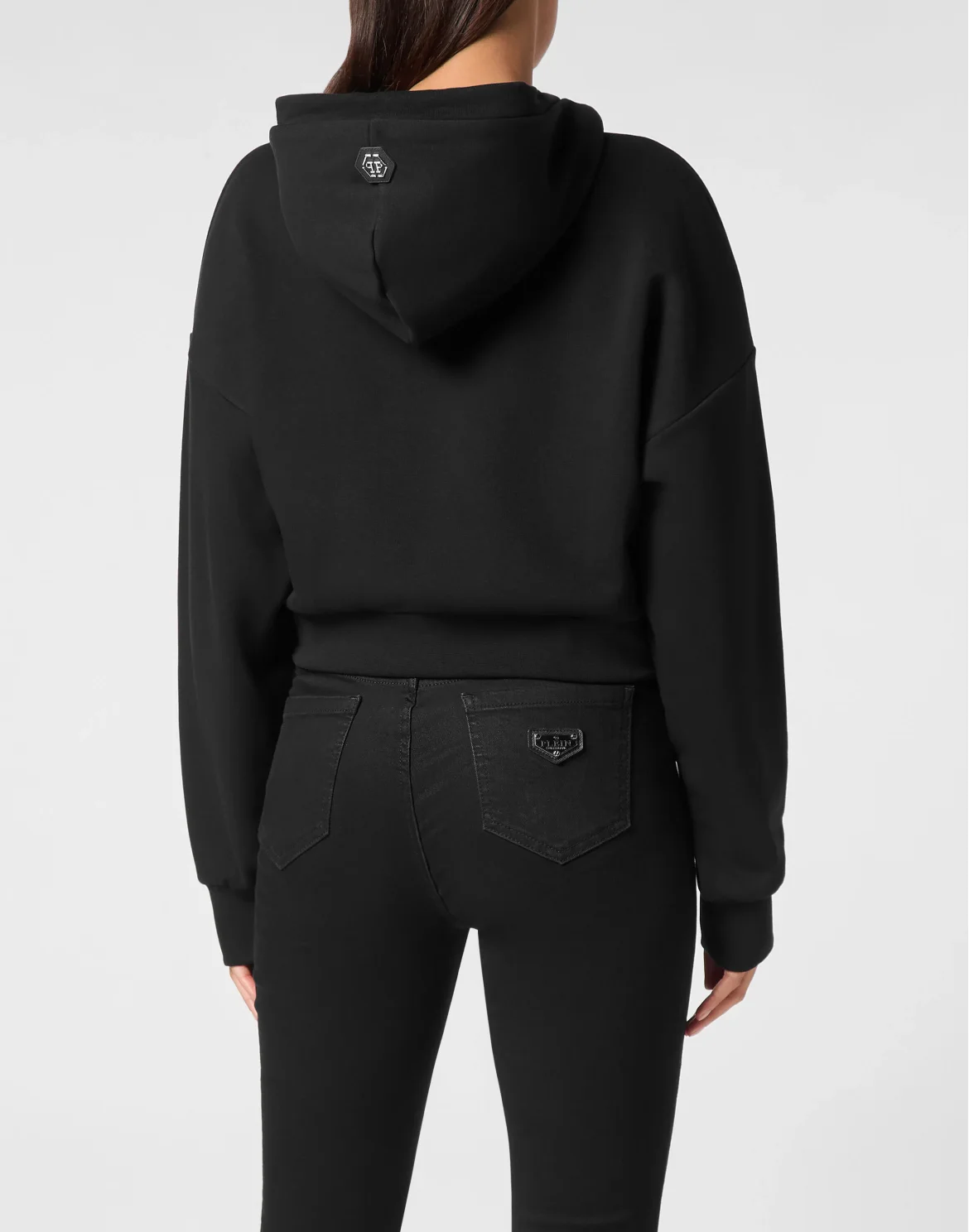 Cropped Hoodie Sweatshirt Strass Skull&Bones, цвет: Черный
