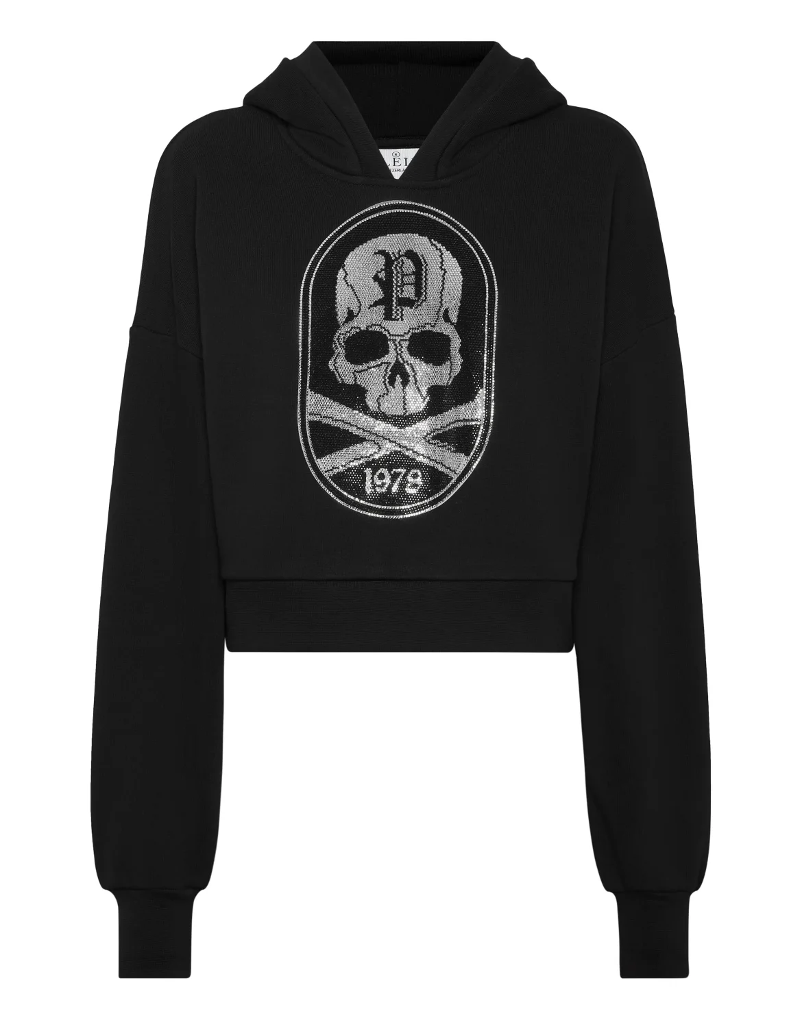 Cropped Hoodie Sweatshirt Strass Skull&Bones, цвет: Черный