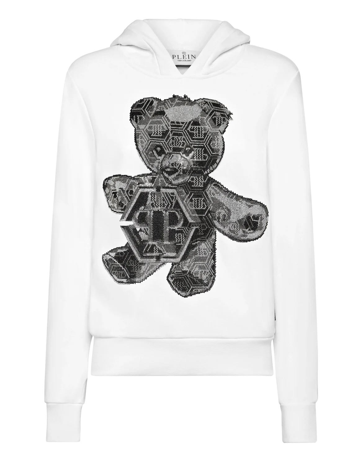 Oversize Hoodie Sweatshirt Strass Teddy Bear, цвет: Белый