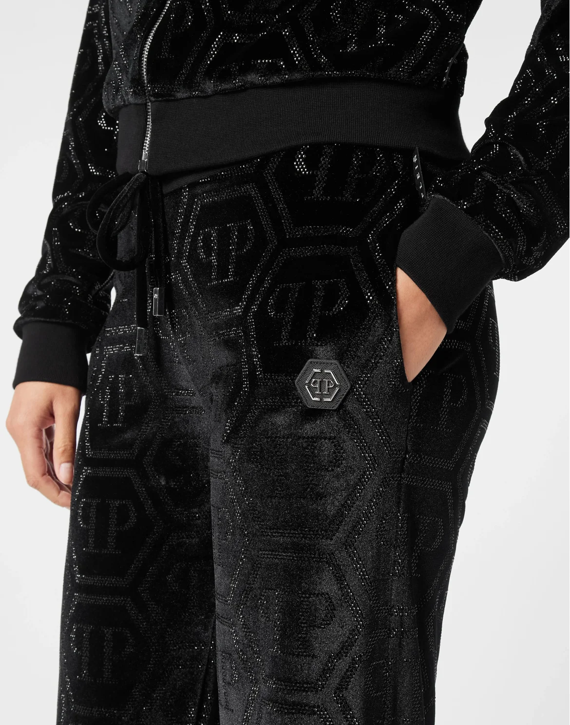 Jogging Set Top/Trousers Strass Monogram, цвет: Черный