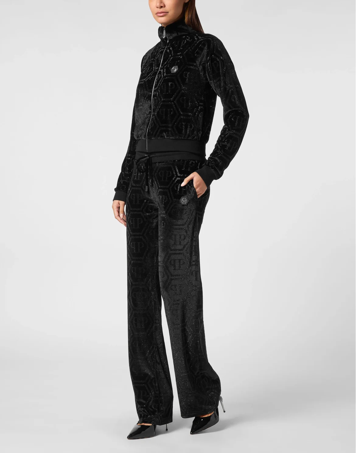 Jogging Set Top/Trousers Strass Monogram, цвет: Черный