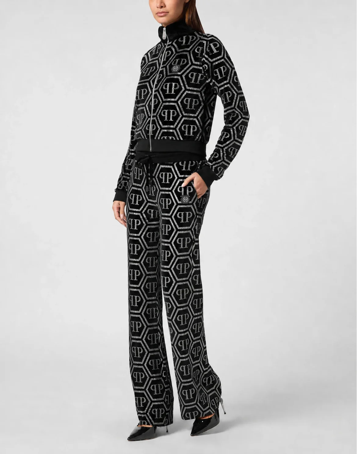 Jogging Set Top/Trousers Strass Monogram, цвет: Черный