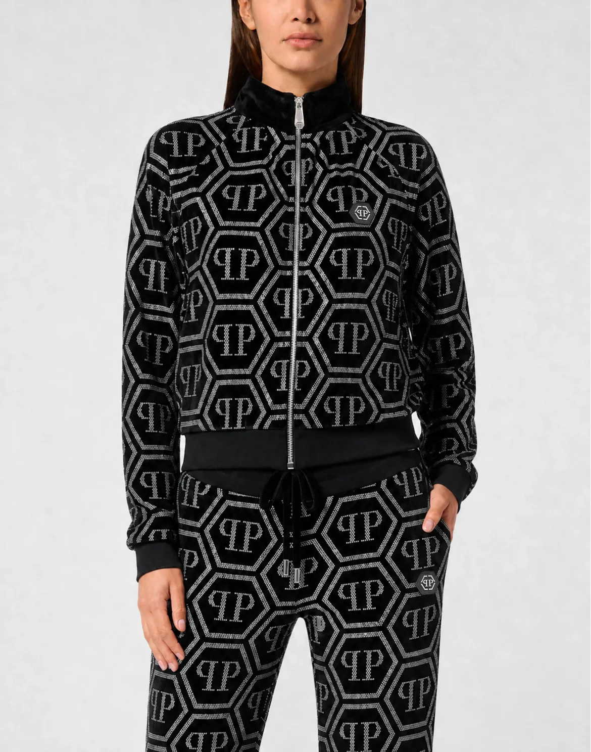 Jogging Set Top/Trousers Strass Monogram, цвет: Черный