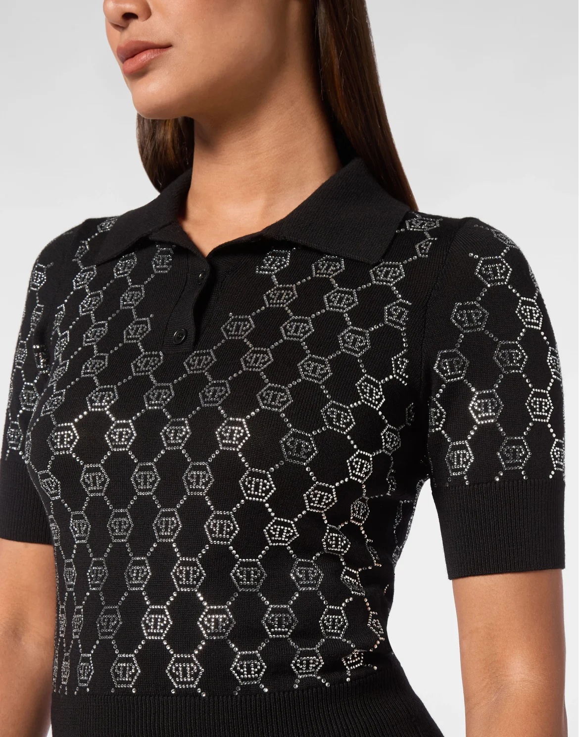 Knitted Strass Polo-Neck SS Monogram, цвет: Черный
