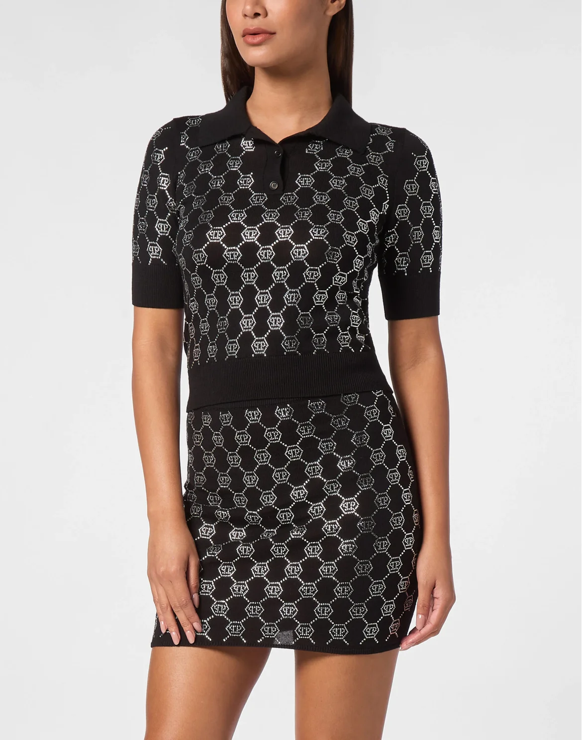 Knitted Strass Polo-Neck SS Monogram, цвет: Черный