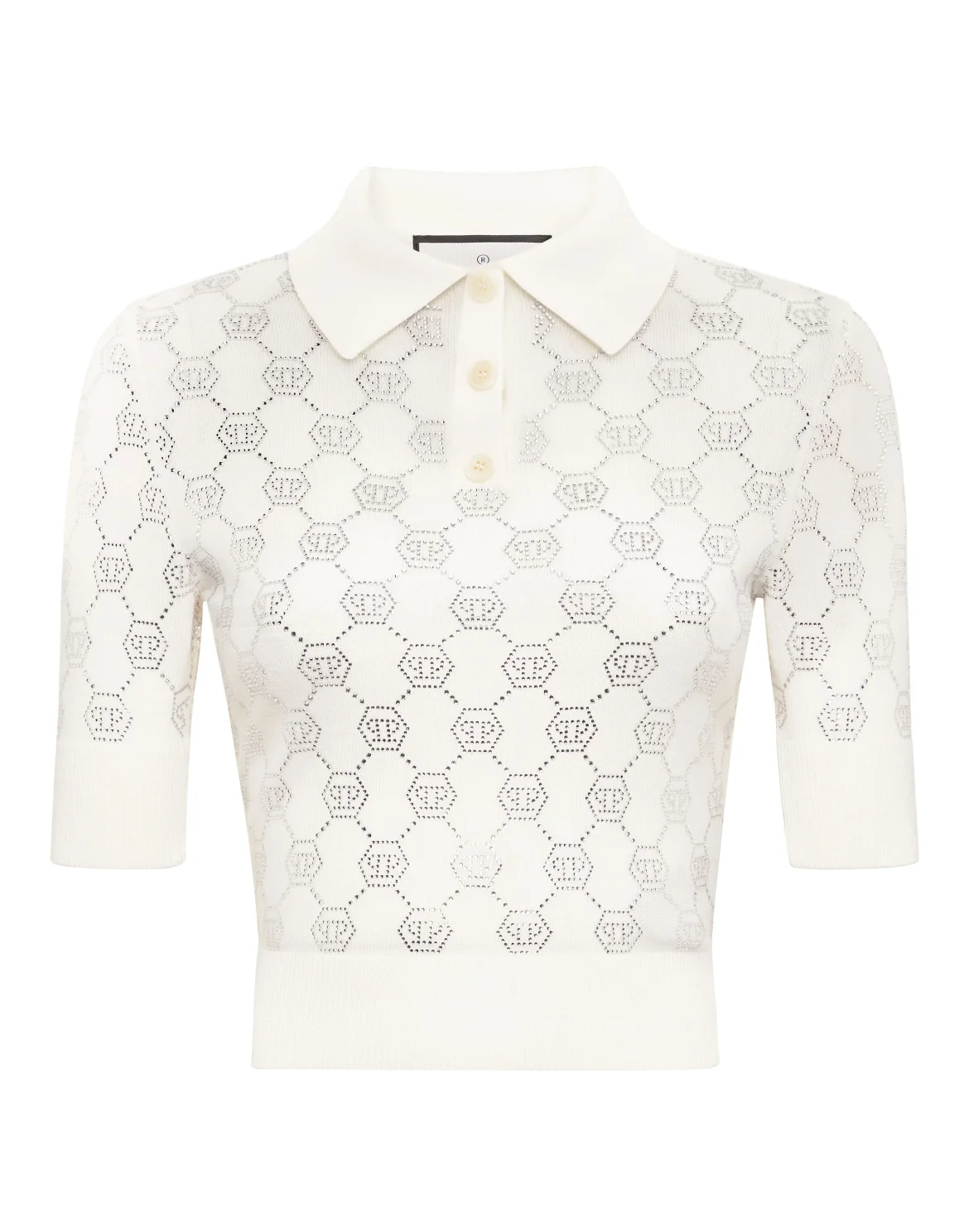 Knitted Strass Polo-Neck SS Monogram, цвет: Бежевый