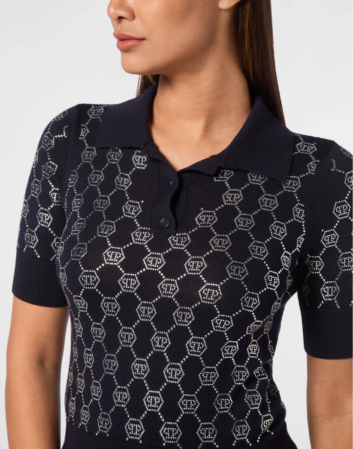 Knitted Strass Polo-Neck SS Monogram, цвет: Синий