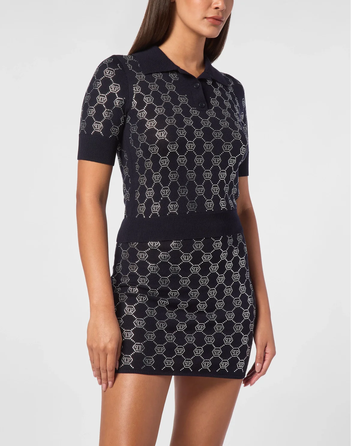Knitted Strass Polo-Neck SS Monogram, цвет: Синий
