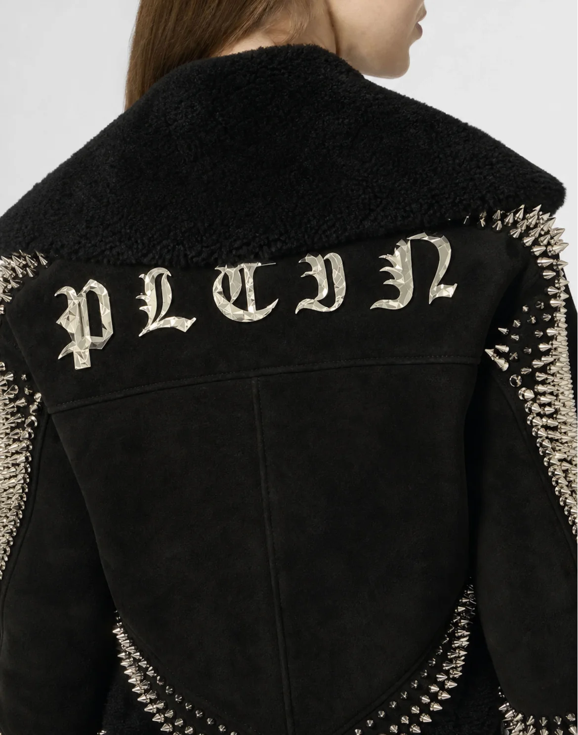 Shearling Leather Cropped Jacket Studs, цвет: Черный