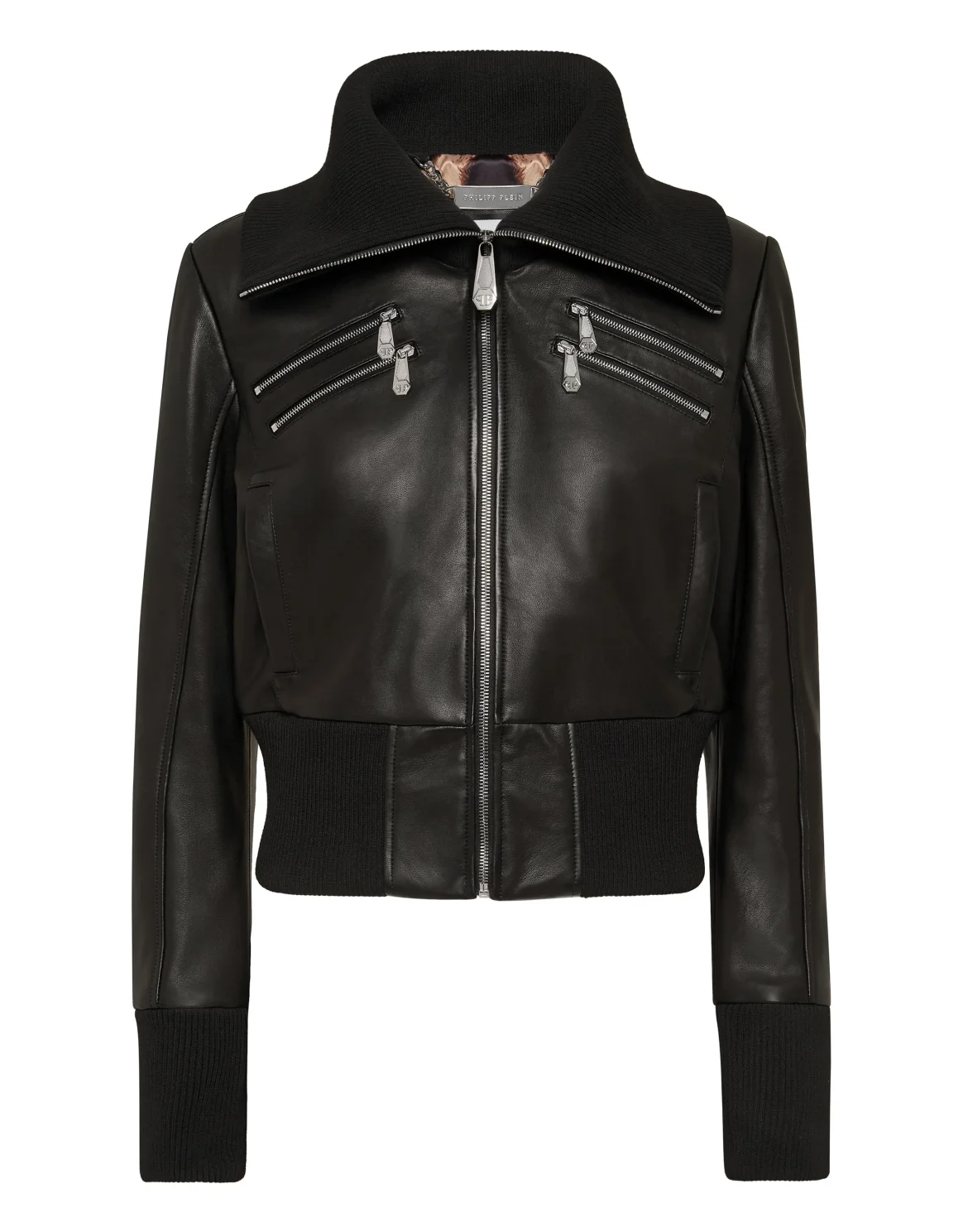 Leather Jacket With Knitted Collar, цвет: Черный