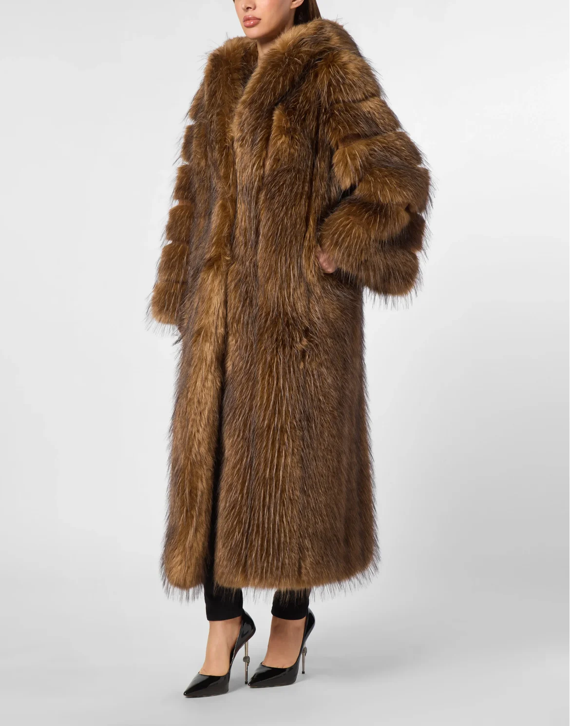 Oversize Long Eco Fox Coat, цвет: Коричневый