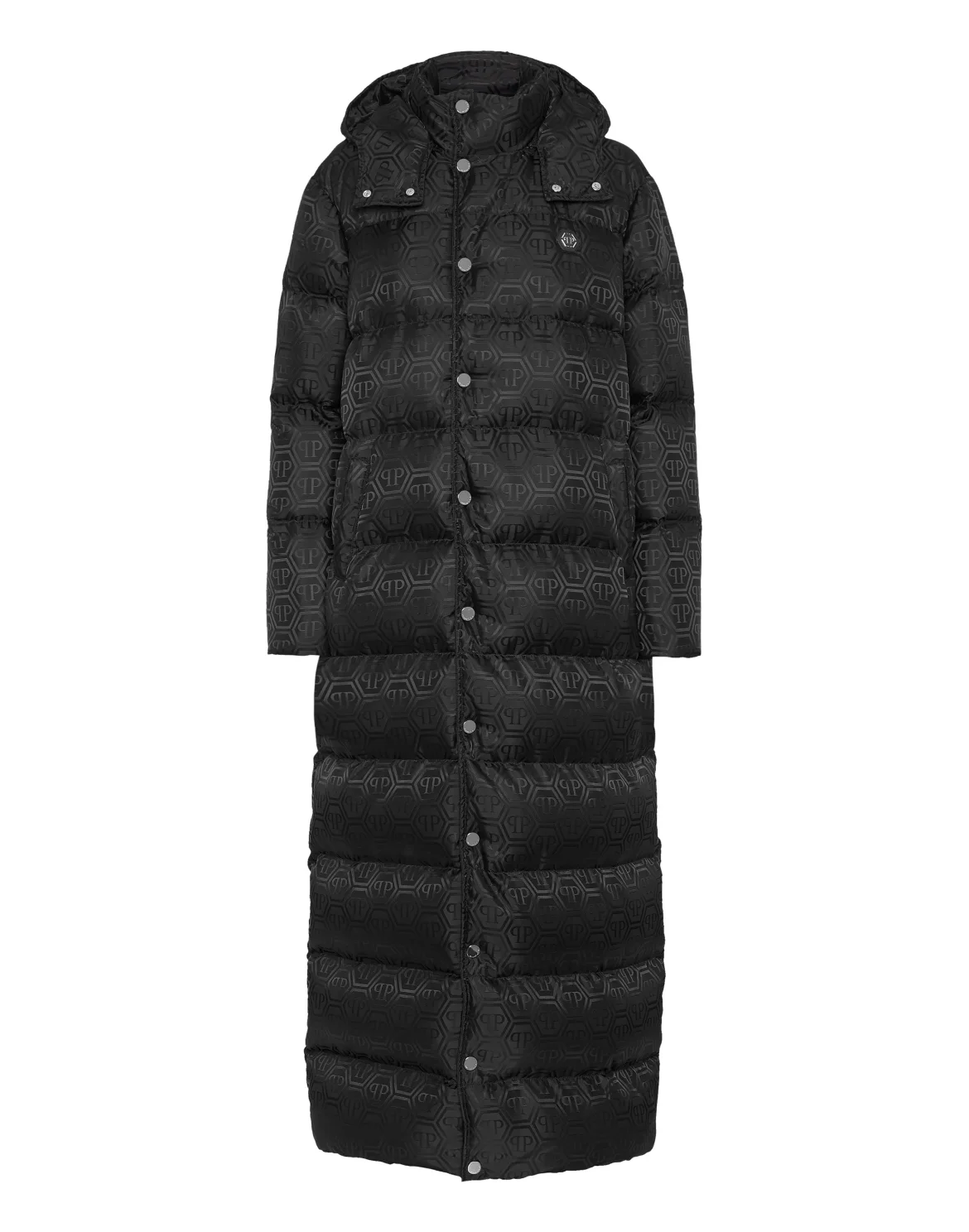 Nylon Jacquard Long Puffer Jacket Monogram, цвет: Черный