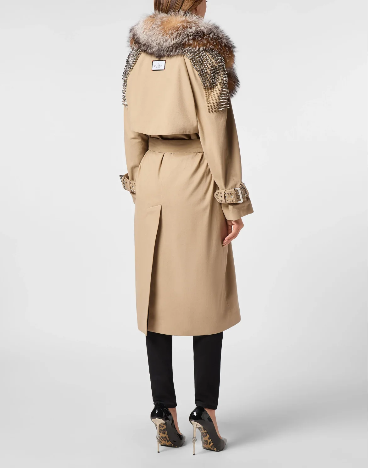 Gabardine Trench Coat With Fur Collar, цвет: Бежевый