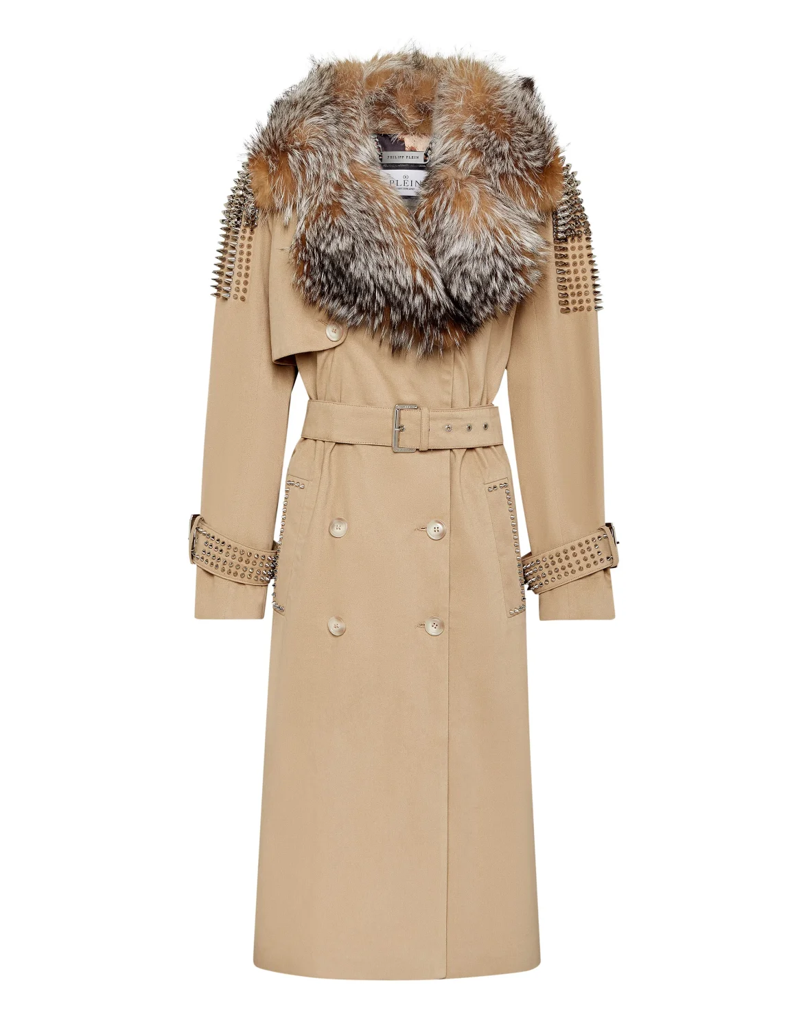 Gabardine Trench Coat With Fur Collar, цвет: Бежевый