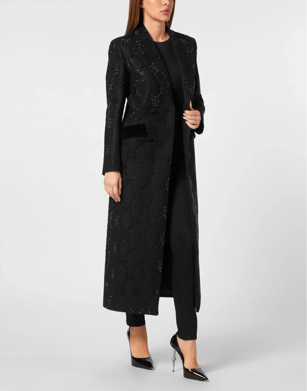 Maxi Coat Strass Monogram, цвет: Черный