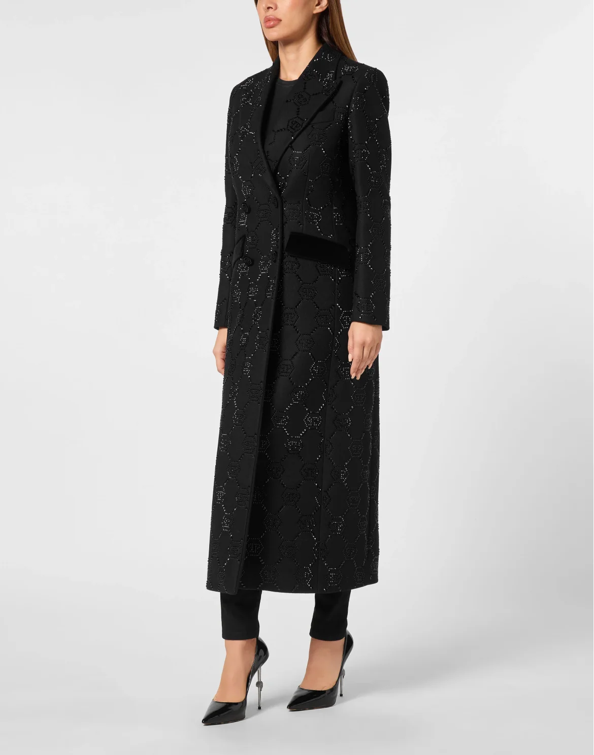 Maxi Coat Strass Monogram, цвет: Черный