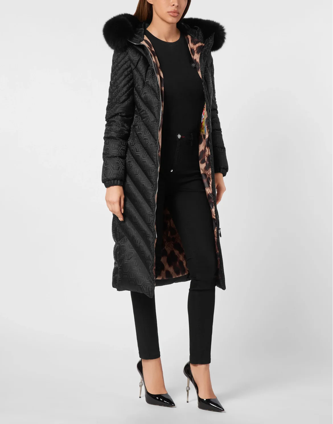 Long Coat Puffer Jacket Monogram, цвет: Черный