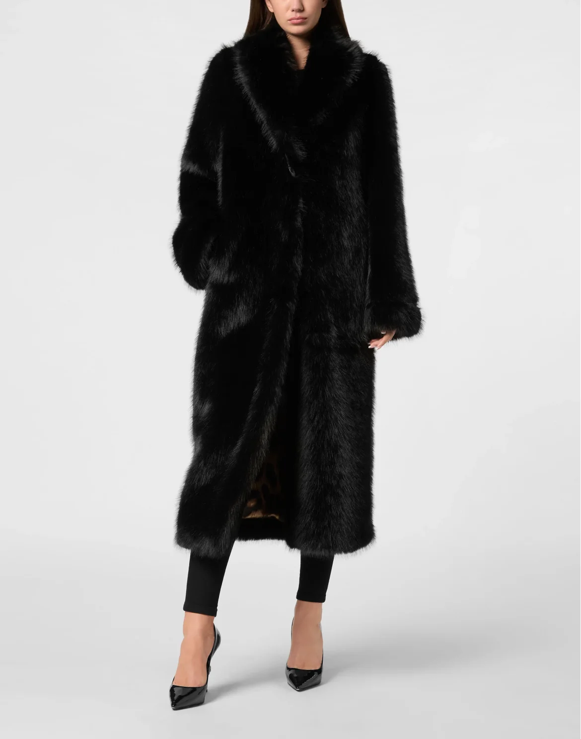 Lurex Eco Fur Long Coat Hexagon, цвет: Черный