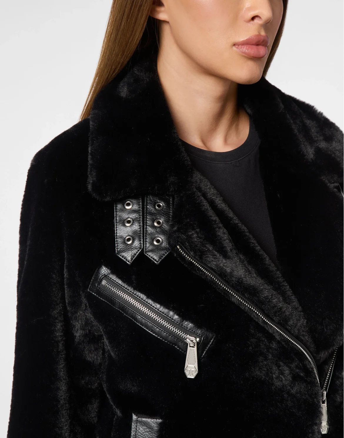 Shearling Eco Fur Coat, цвет: Черный