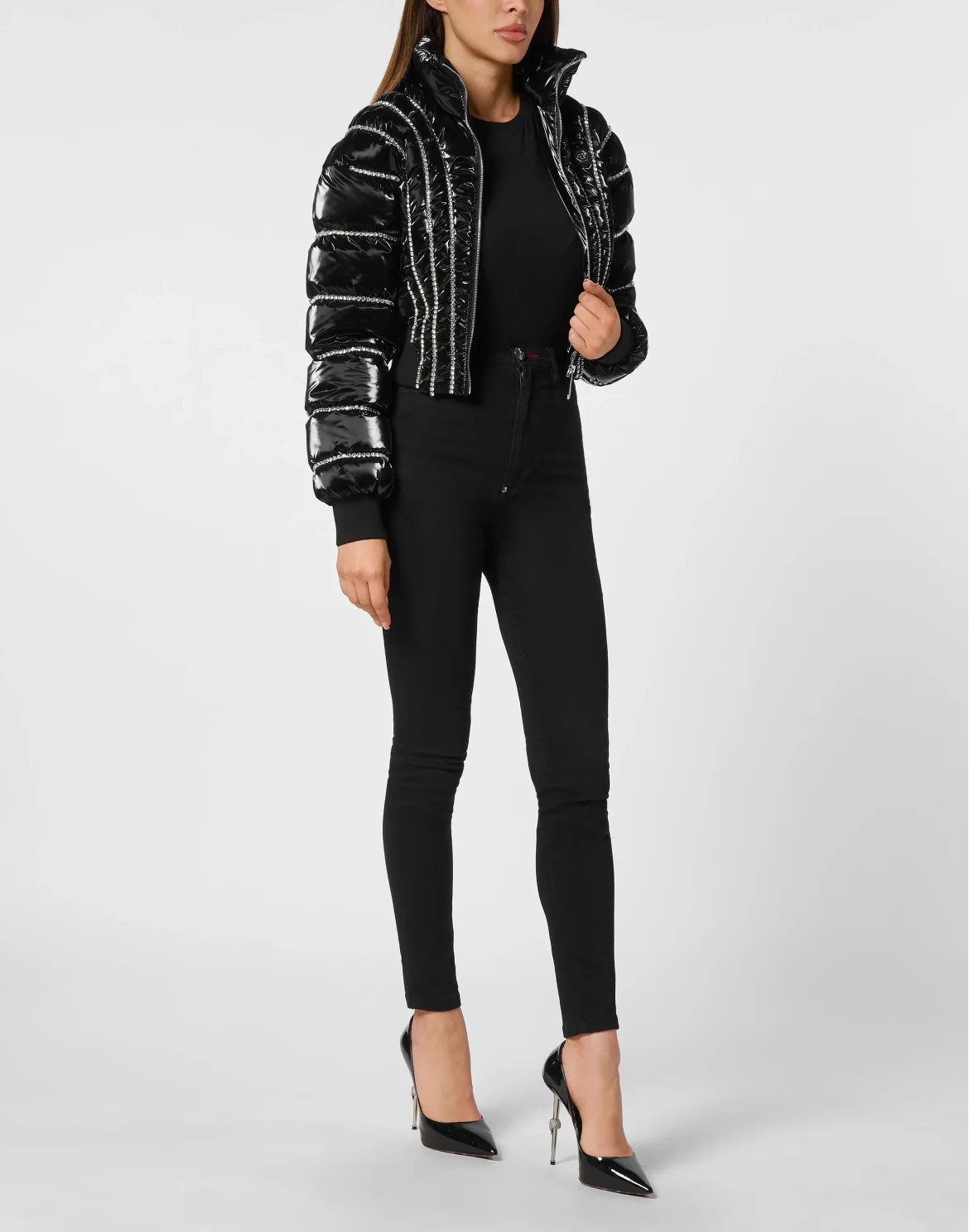Multicutted Down Jacket Strass, цвет: Черный