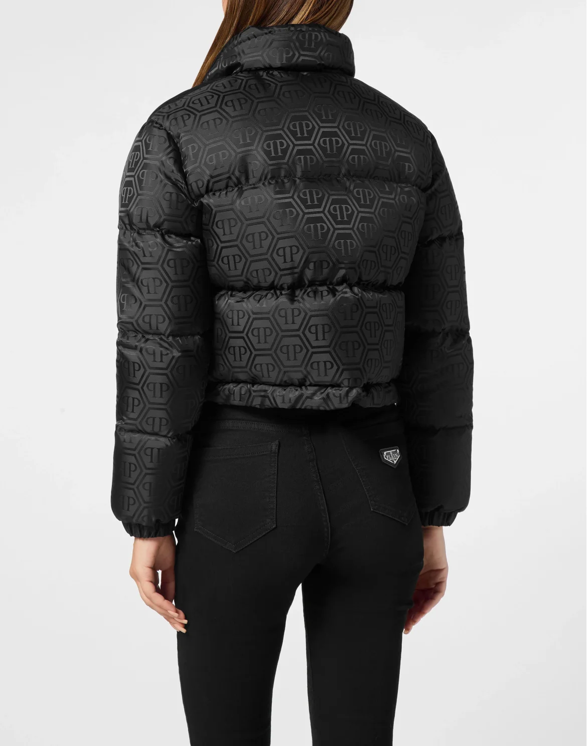 Nylon Jacquard Cropped Puffer Jacket Monogram, цвет: Черный