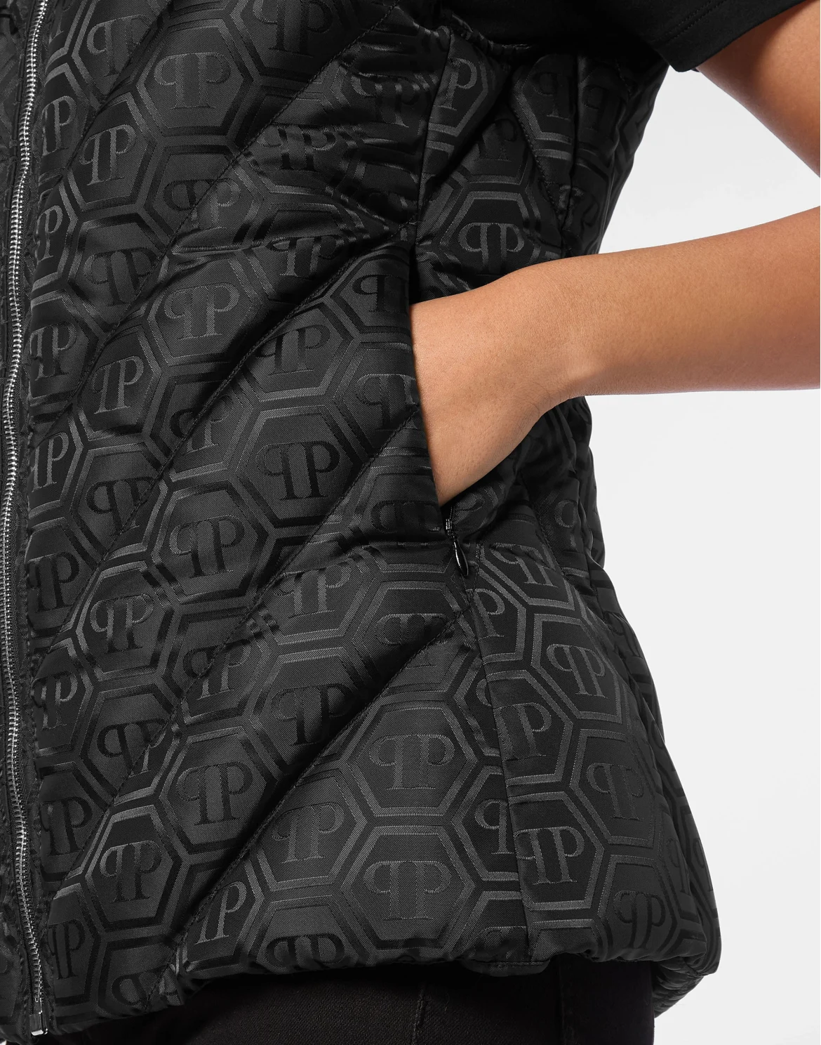 Puffer Gilet Fox Hood Monogram, цвет: Черный