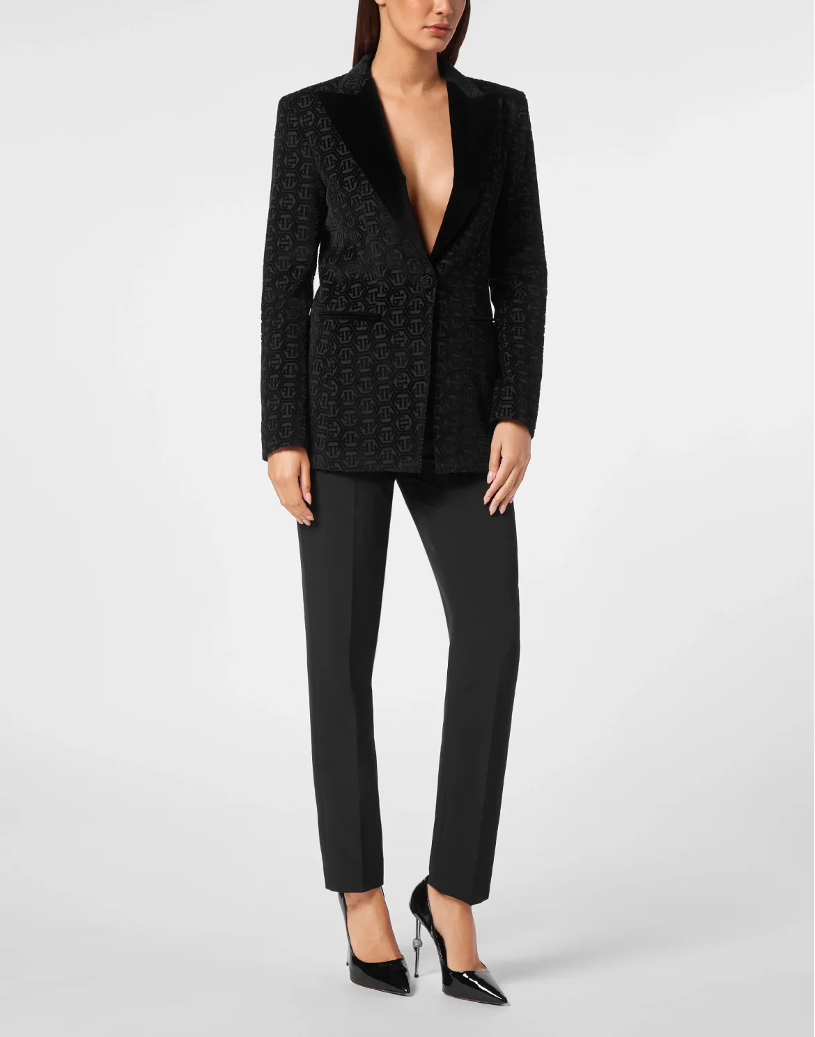 Velvet Single Breasted Blazer Monogram, цвет: Черный