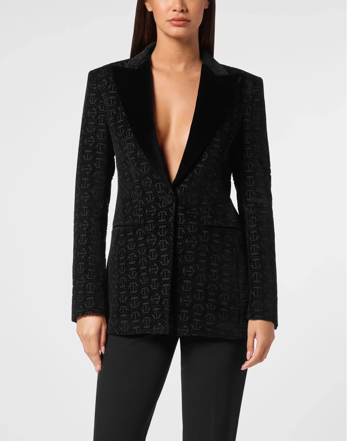 Velvet Single Breasted Blazer Monogram, цвет: Черный