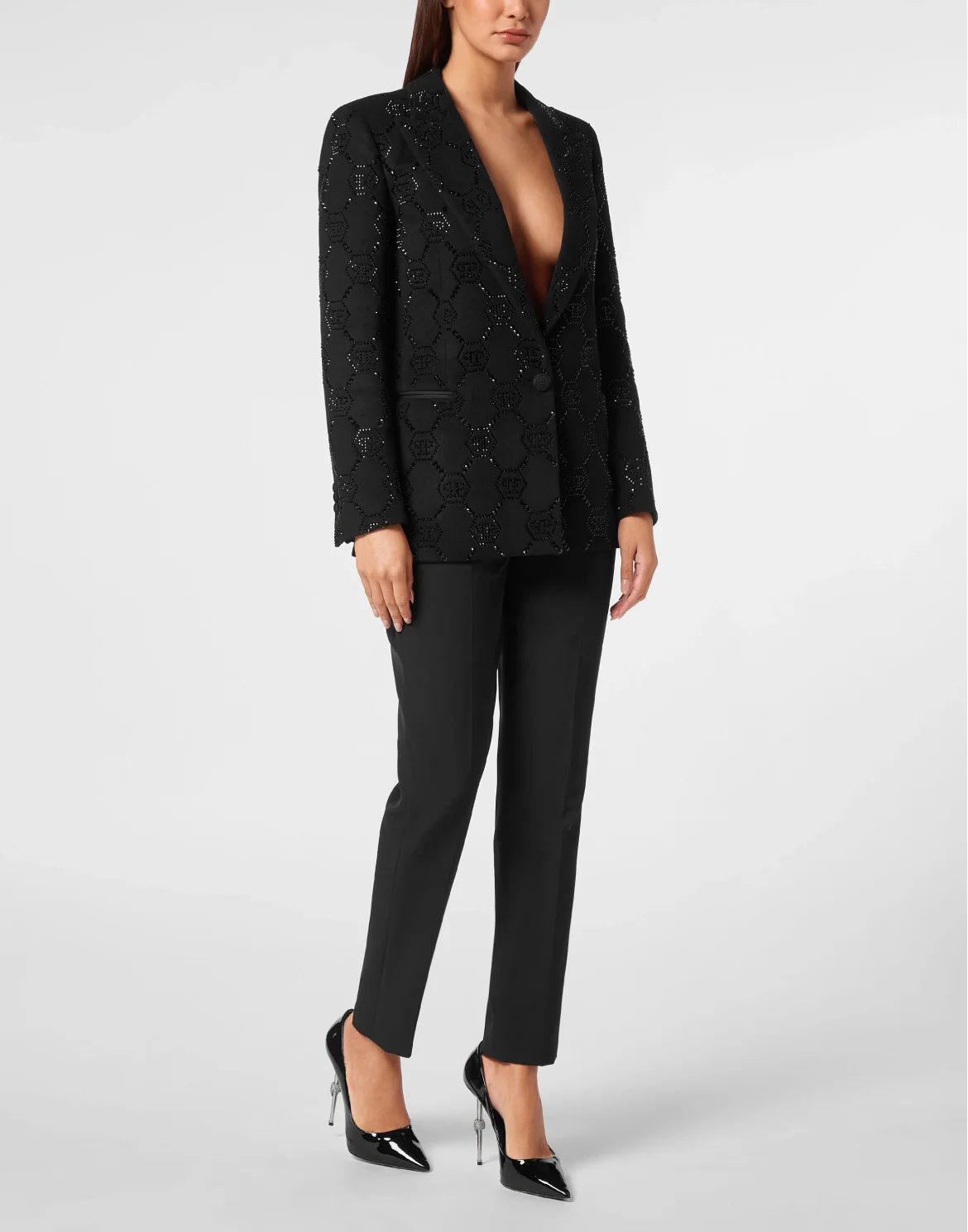 Wool Boxy Blazer Strass Monogram, цвет: Черный