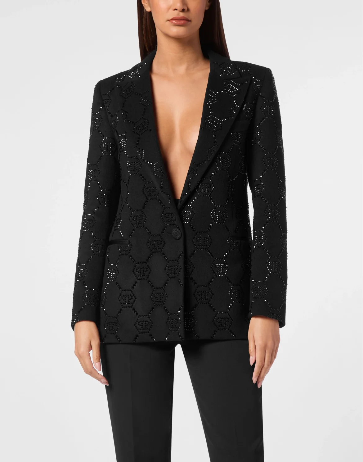 Wool Boxy Blazer Strass Monogram, цвет: Черный