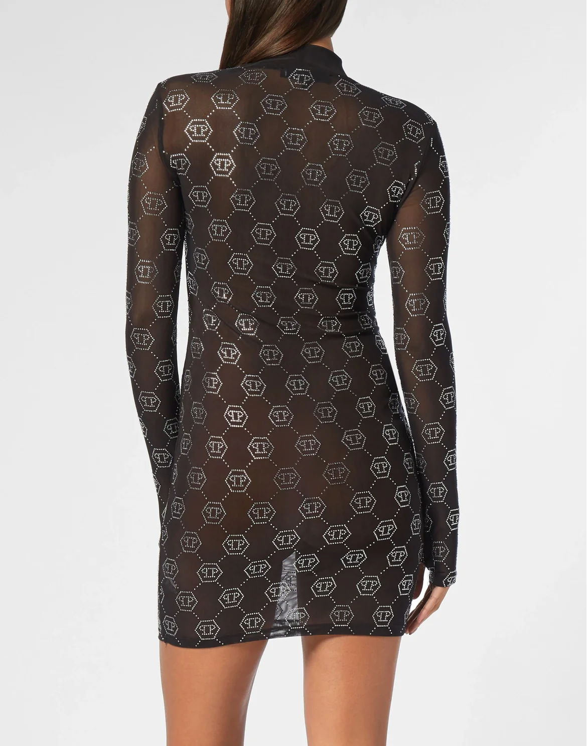 Tulle Midi Dress Strass Monogram, цвет: Черный