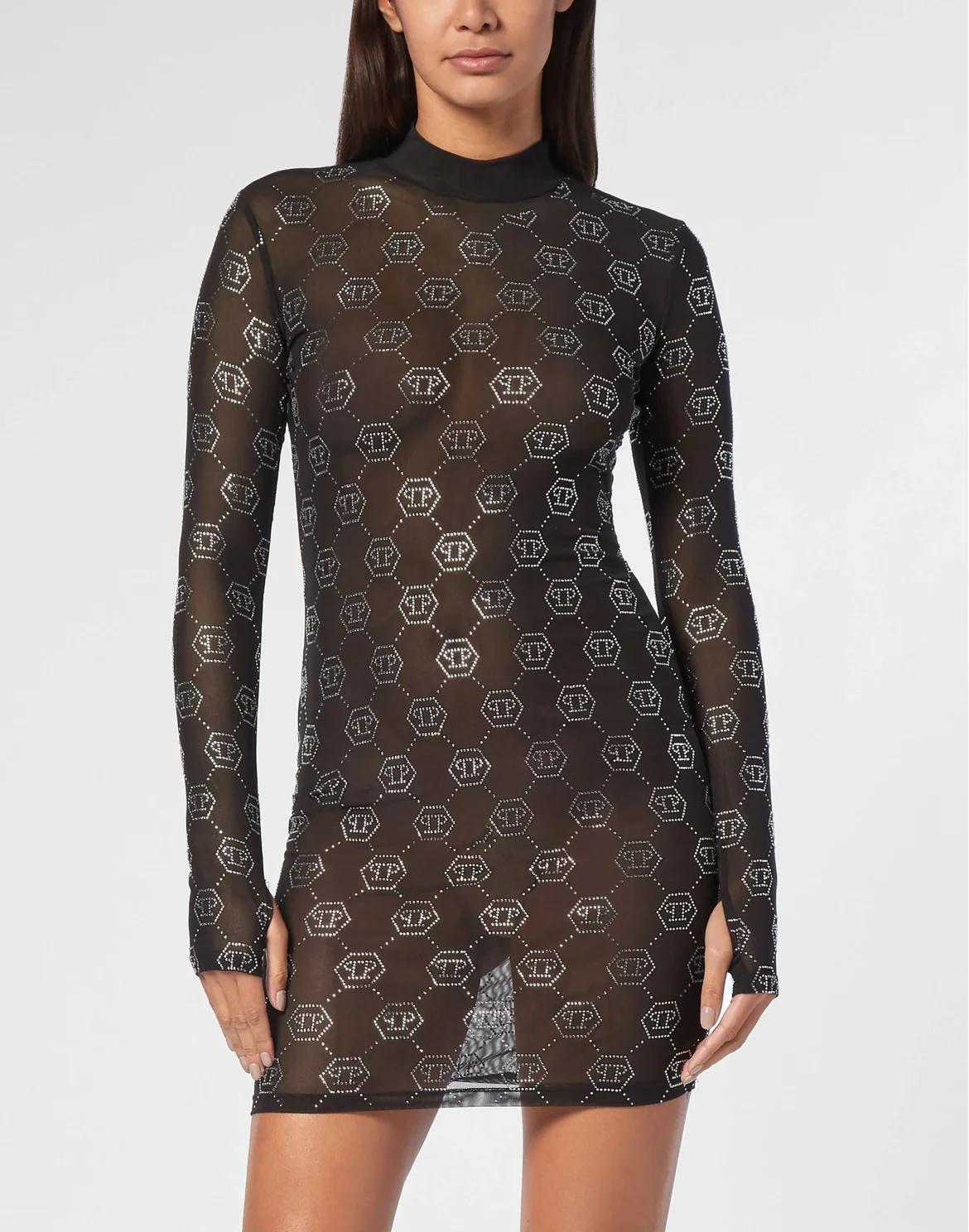 Tulle Midi Dress Strass Monogram, цвет: Черный