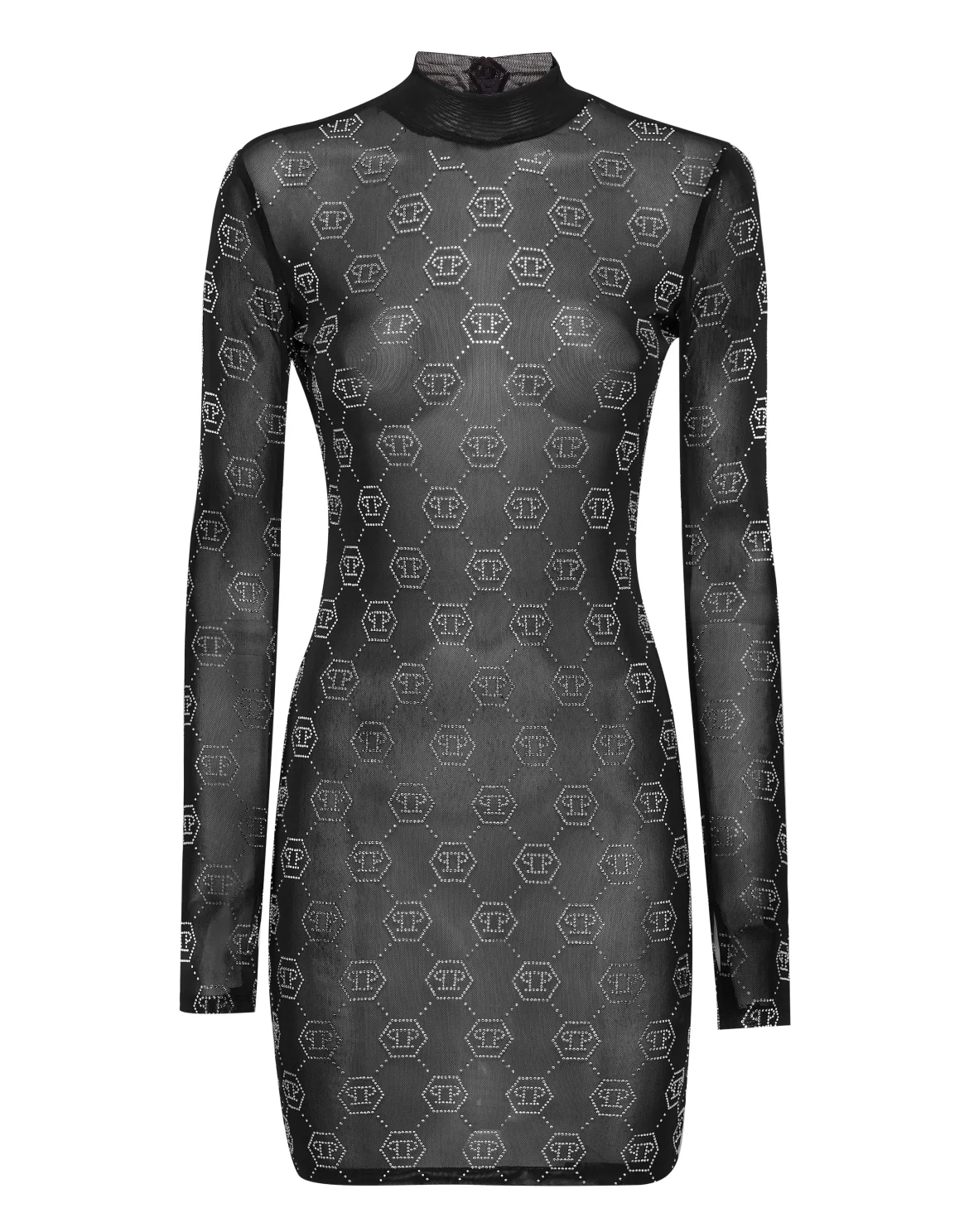 Tulle Midi Dress Strass Monogram, цвет: Черный
