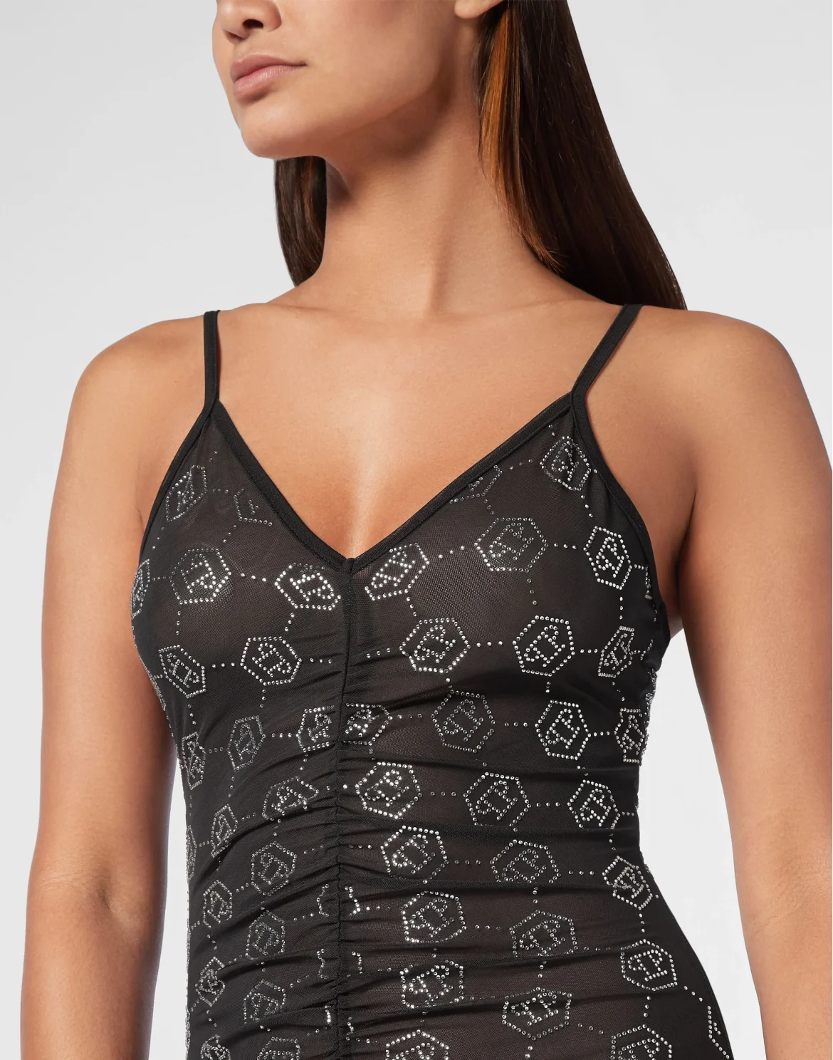 Tulle Midi Dress Strass Monogram, цвет: Черный