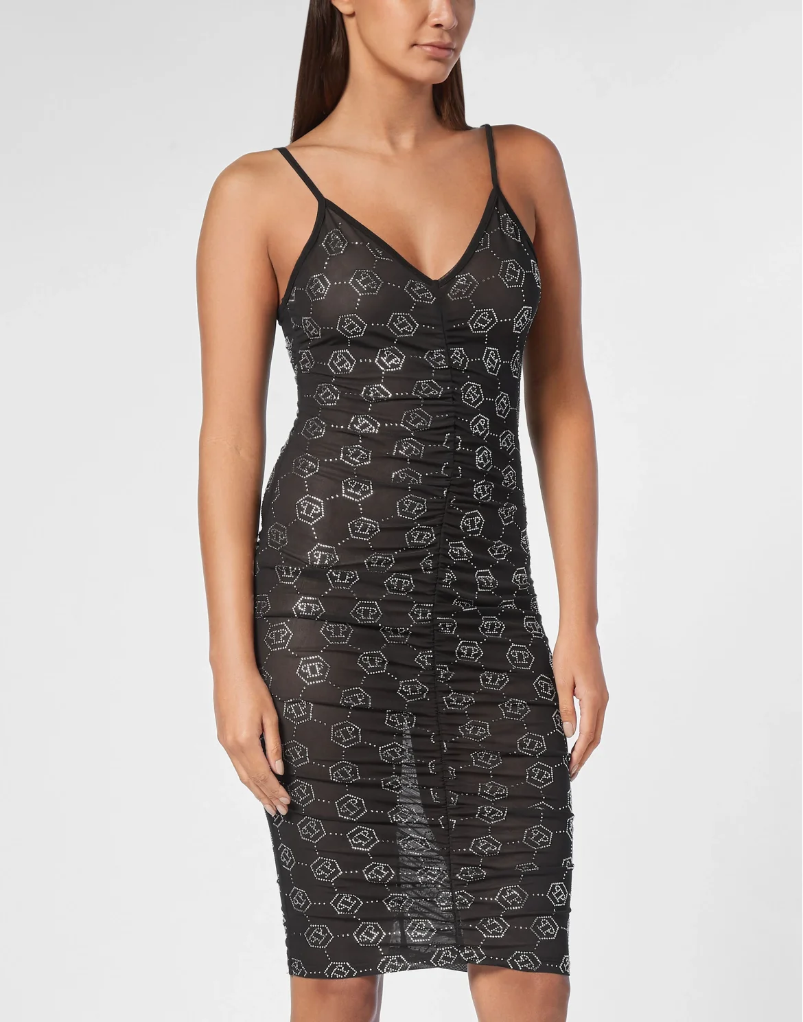 Tulle Midi Dress Strass Monogram, цвет: Черный